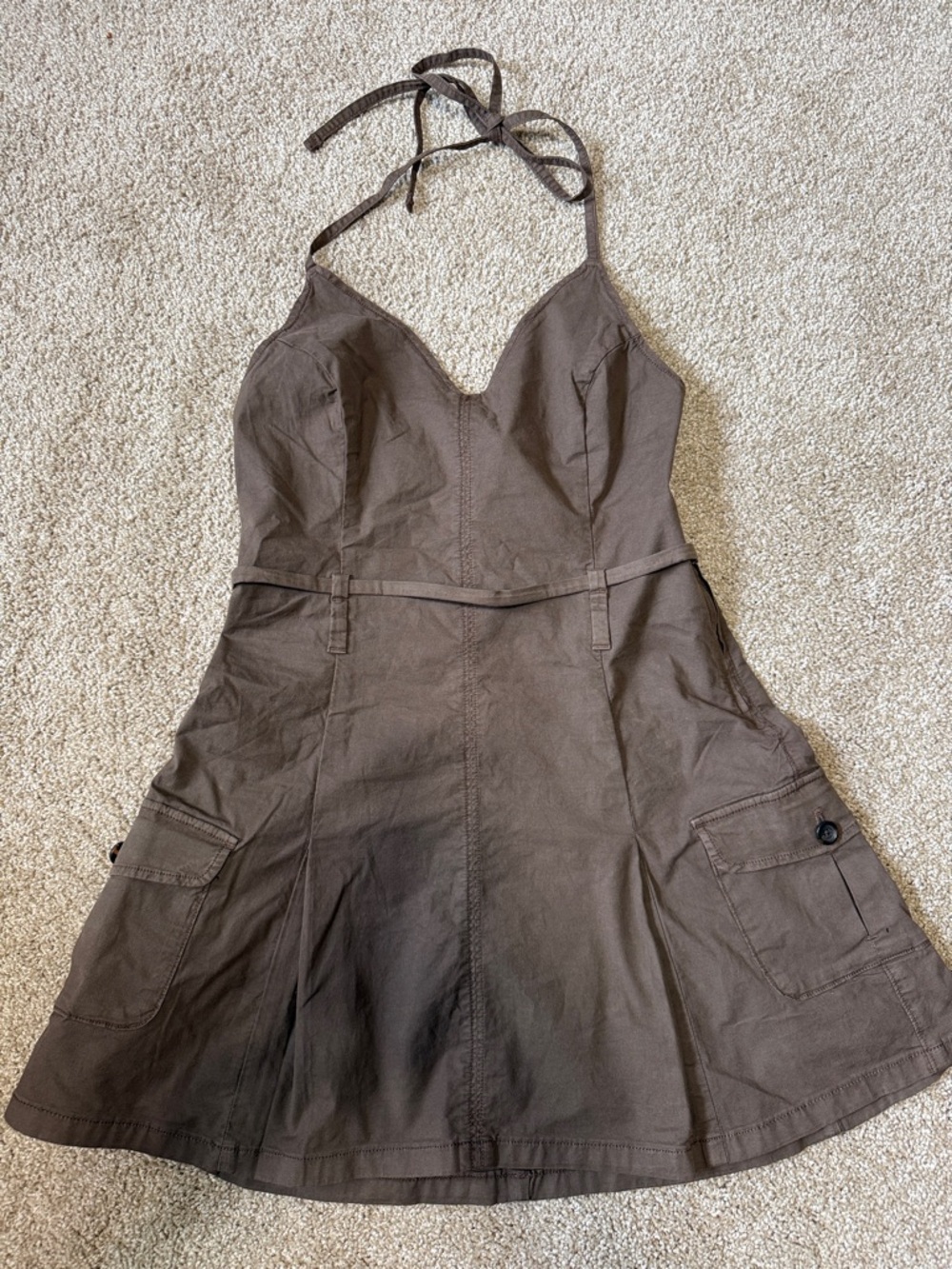 American Eagle Outfitters Brown Halter Cargo A-Line Mini Dress